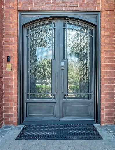 B&K Windows Transitional Pewter Square door with eyebrow – elegant, durable, and modern design